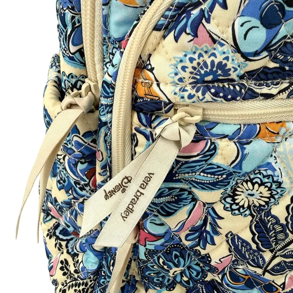 Vera Bradley Disney Bancroft Backpack Stitch Leafy Blooms Quilted Premium Cotton